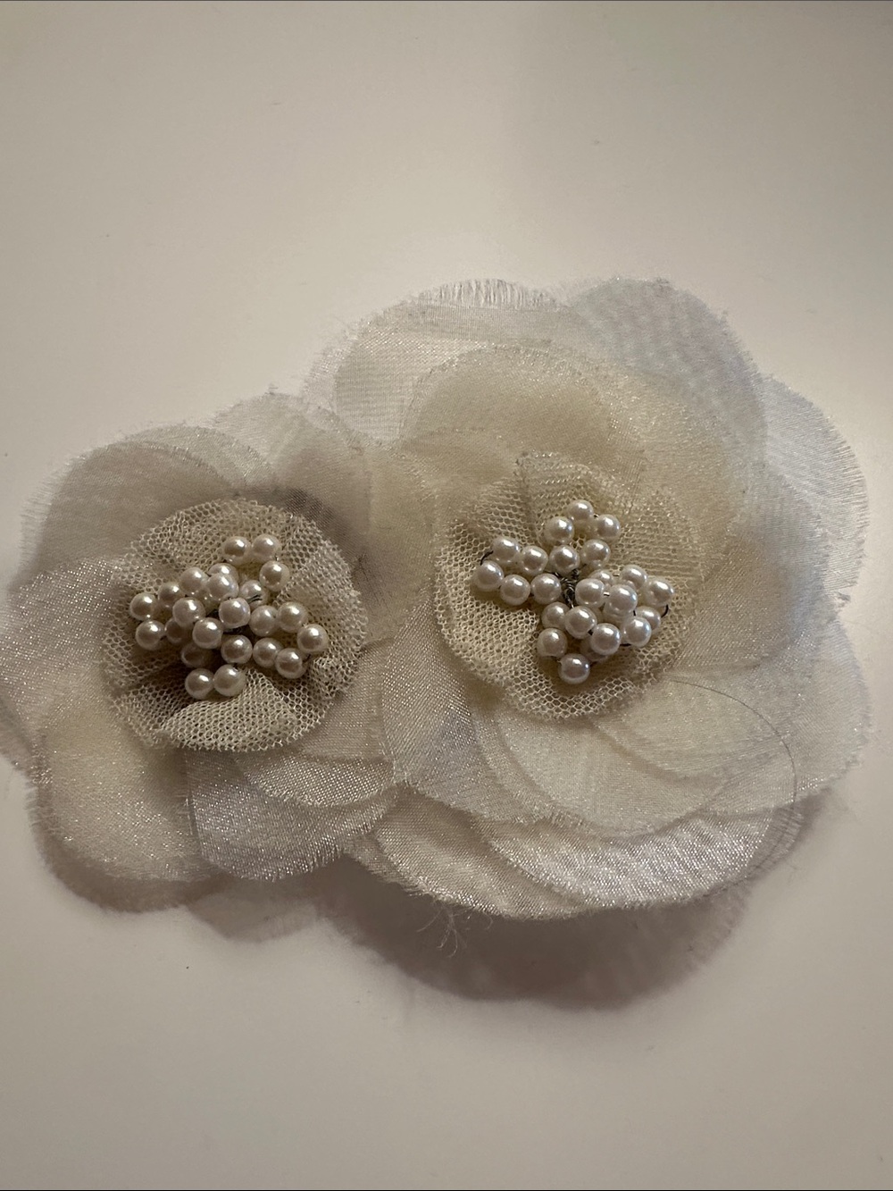 Wedding Ivory Pearled Double Bloom Hair Clip